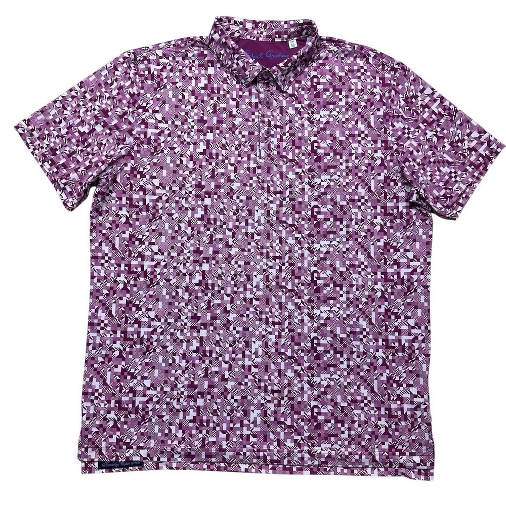 Robert Graham Men's XL Purple Wooderson Geo Print Performance Golf Polo - Picture 2 of 7
